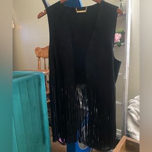 DIANE VON FURSTENBERG vintage black suede leather fringe boho vest